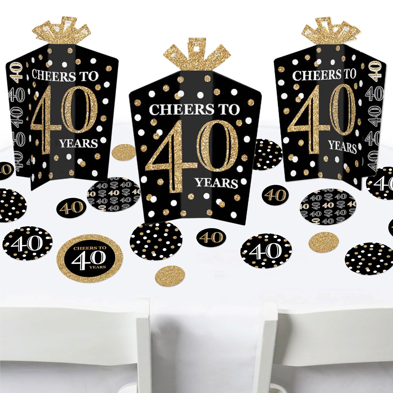 Big Dot of Happiness Adult 40th Birthday - Gold - Birthday Party Decor and Confetti - Terrific Table Centerpiece Kit - Set of 30